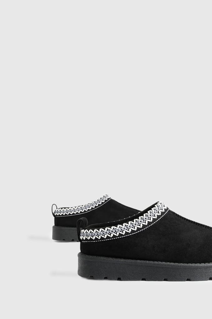 boohoo Dames Geborduurde Gezellige Mules | Black | Maat: 3
