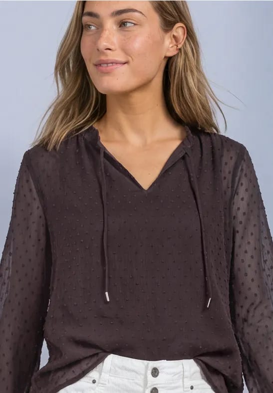 Chiffonblouse met split in de hals en bandjes