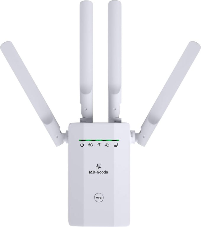 MD-goods ® WiFi Versterker Stopcontact - Gratis Internet Kabel - 1200Mbps - 2.4 & 5Ghz - Draadloos