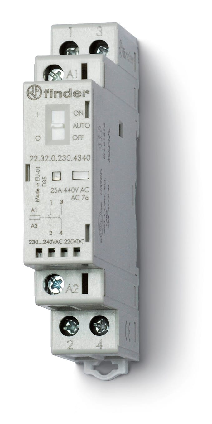 Finder 22.32.0.230.4340 Contactor 2x NO 230 V/DC, 230 V/AC 25 A 1 stuk(s)