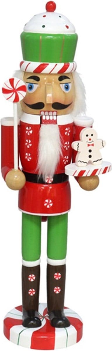 Gerimport notenkraker decoratie figuur/beeld -36 cm - wit/rood/groen - hout - kerstbeeld
