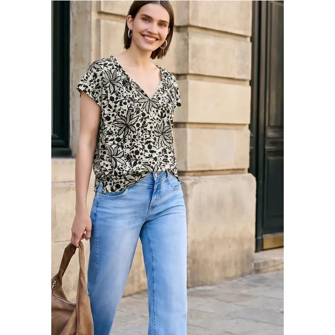 Blouse met hangende schouder en linten