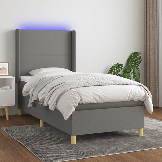 vidaXL - Boxspring - met - matras - en - LED - stof - donkergrijs - 100x200 - cm