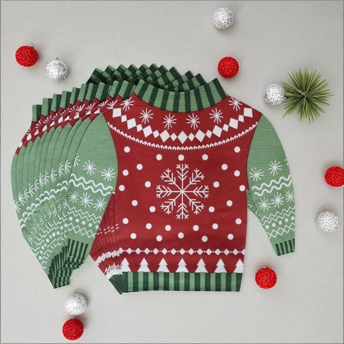 Kerst servetten kersttrui - 12 stuks - 33x33 cm - Kerstaccessoire