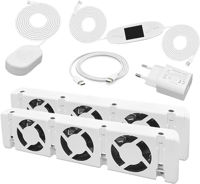 Radiatorventilator Duo-set - Koelventilator Booster - Energie Besparen - Automatische Temperatuurregeling - 30 CFM - Wit