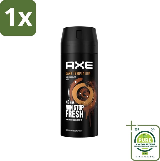 1 x Axe Deodorant Bodyspray Dark Temptation 150 ml - Axe Dark Temptation - Deodorant - Chocolade Geur - Rode Peperkorrels - Amber Geur