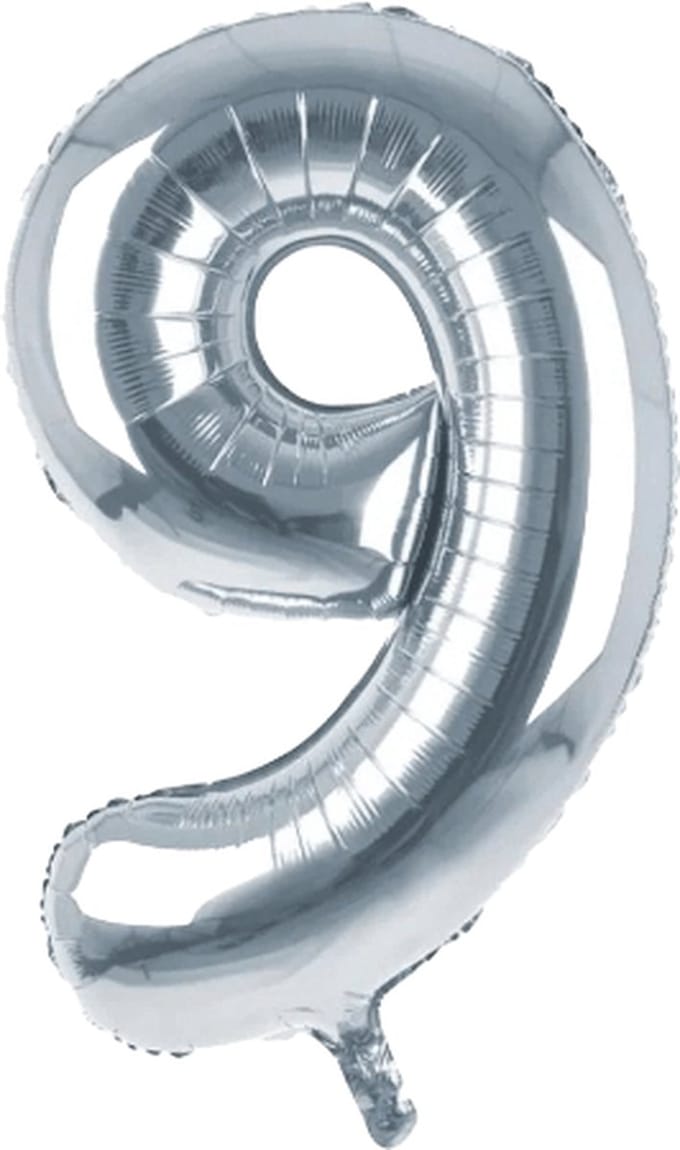 Folieballon - cijfer 9 - zilver - 34inch