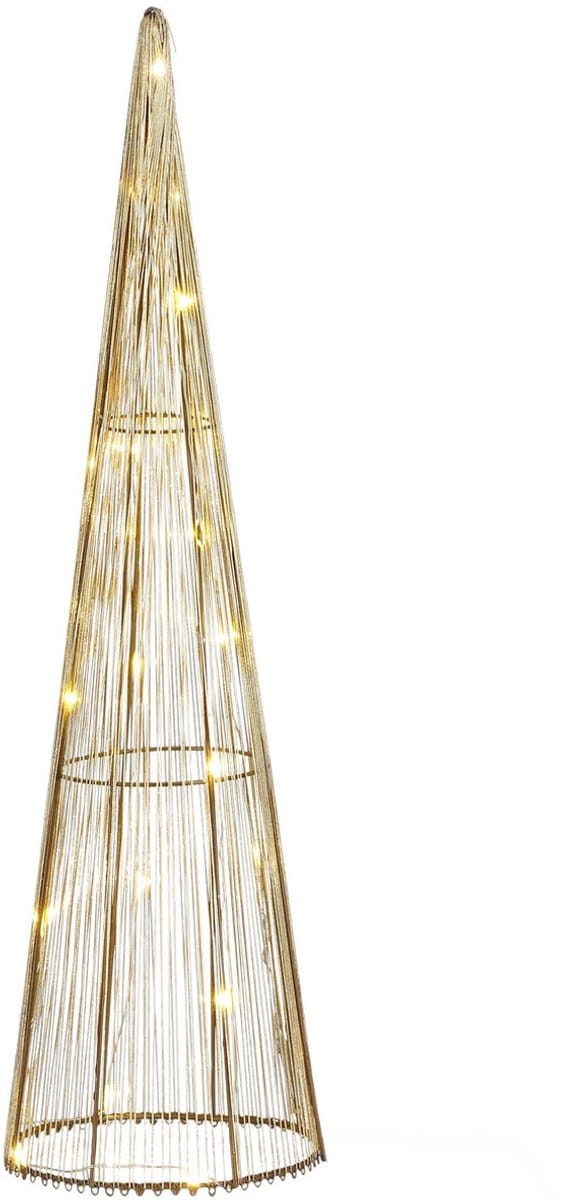 Mica Decorations LED kegel - kerstboom lamp - goud - polyester/metaal - H50 cm - kerstverlichting