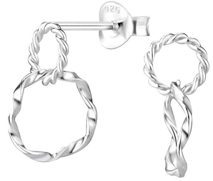 Joy|S - Zilveren cirkel oorbellen - 8 x 17 mm - 2 cirkels - twisted