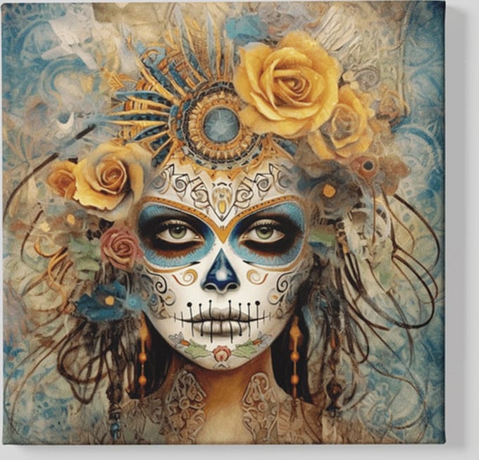 Vierkant Canvas Schilderij - Wall Art - Dia de Los Muertos - 100x100x2 cm