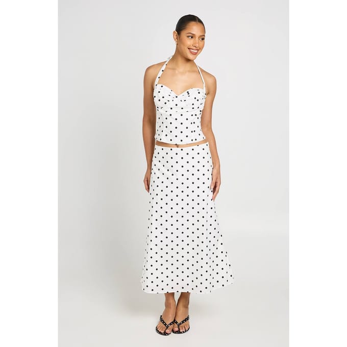 boohoo Dames Polkadot Midaxi Rok | Wit | Maat: 38