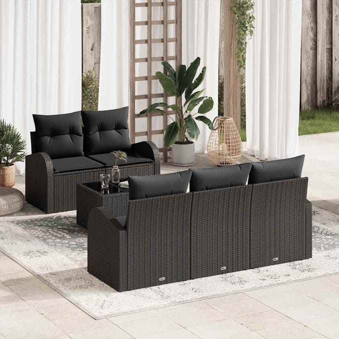 vidaXL - Tuinbank - Set - 6 - st - Zwart - poly - rattan