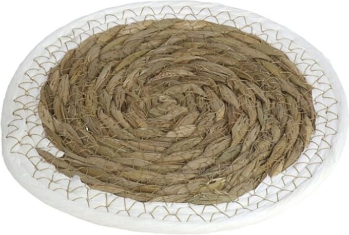 Gerimport Pannenonderzetter - zeegras - rond - D24 cm - naturel/wit - stevig - decoratief