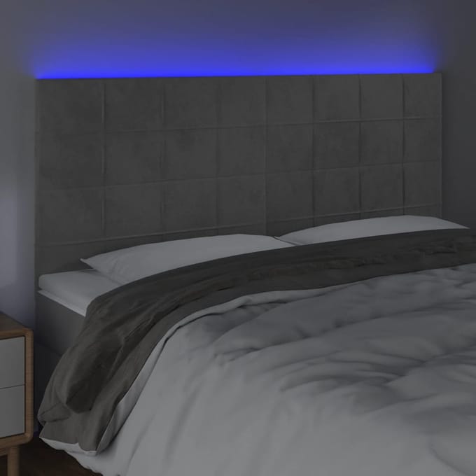 vidaXL - Hoofdbord - LED - 200x5x118/128 - cm - fluweel - lichtgrijs