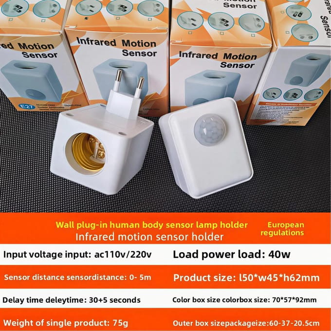 EU Stekker E27 LED Lampvoet met Bewegingssensor PIR Radar Inductie Gloeilamp Houder Socket Adapter Converter Verstelbaar white