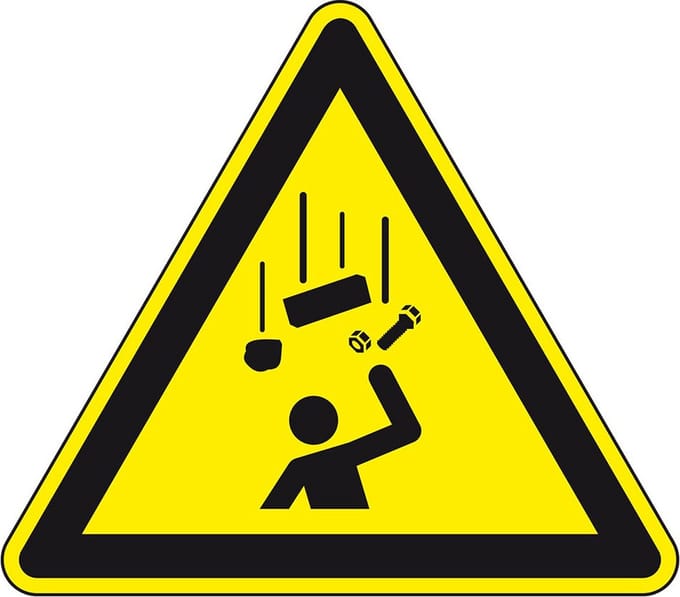 Waarschuwingssticker vallende voorwerpen, ISO 7010, W035 300 mm