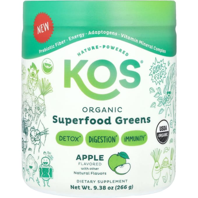 KOS, Superaliments verts biologiques, saveur pomme, 9,38 oz (266 g)