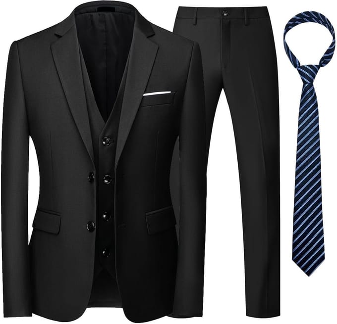 Dailygoods- Herenpak 3-delig slanke pasvorm - Blazer/Vest/Broek - Stropdas - Polyester/Viscose - Geschikt voor bruiloften - Kostuum