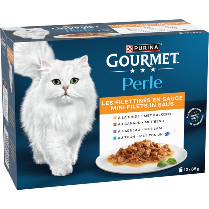 4 + 1 gratis! Gourmet Perle natvoer voor katten  - Overheerlijke reepjes in saus (60 x 85 g)