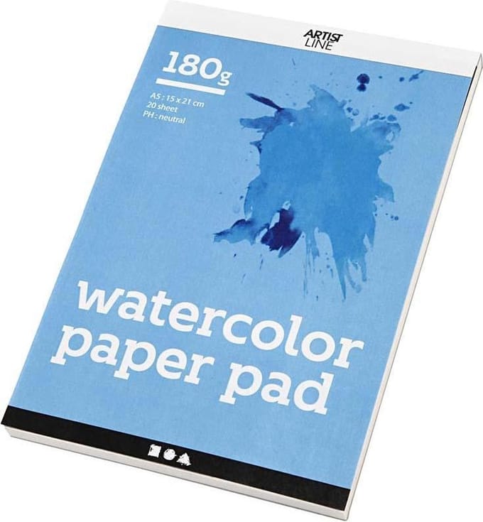 Aquarelblok, A5, vel 148x210 mm, 180 gr, wit, 20 vel/ 1 stuk