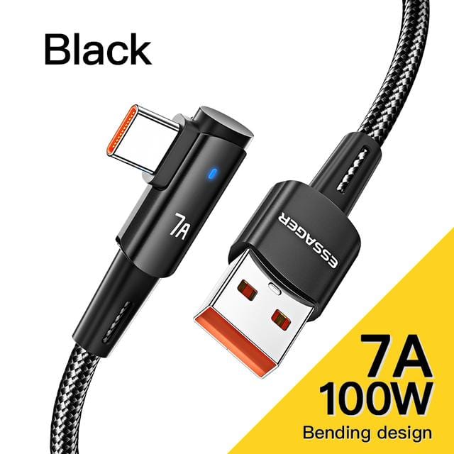 Essager USB-C Kabel 6A 66W QC4.0 Nylon Zwart/Blauw 1m