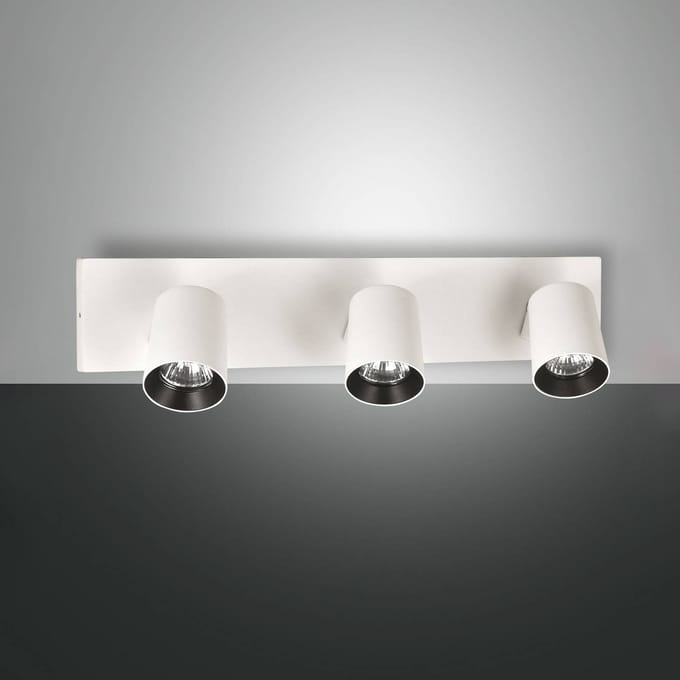 Fabas Luce Modo spot, 3-lamps, wit, decoratieve ringen, GU10, aluminium