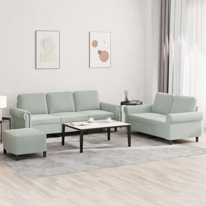 vidaXL - 3-delige - Loungeset - met - kussens - fluweel - lichtgrijs