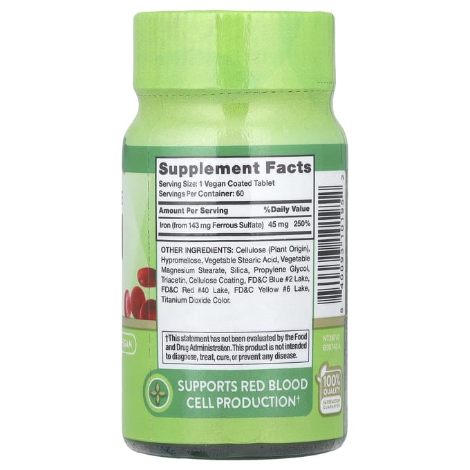 Nature's Truth, fer, libération prolongée, 45 mg, 60 comprimés enrobés