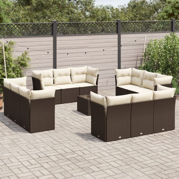 vidaXL - 13-delige - Loungeset - met - kussens - poly - rattan - bruin