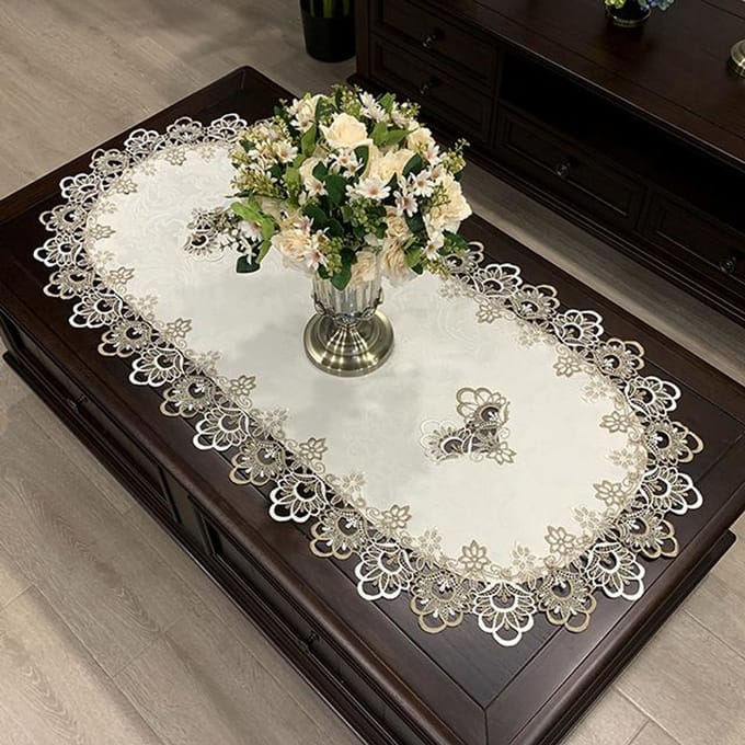 Nappe de table ovale en fil de polyester brodé européen, nappe de salle à manger, tissu à fleurs, napperon de table basse de salon 40X90cm Oval
