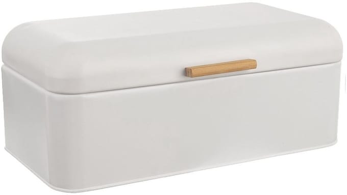 Orion Whiteline - Metalen Broodtrommel - Wit - 42x24x16,5 cm - Bamboe Handvat