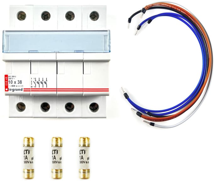 Aansluitset indirecte 3 fase kWh meter - Zekeringhouder, zekeringen, aansluitkabels