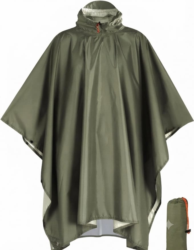 Livatto Waterdichte regenponcho met capuchon - Leger groen - One size - Herbruikbaar - Ripstop - Ademend - Multifunctioneel