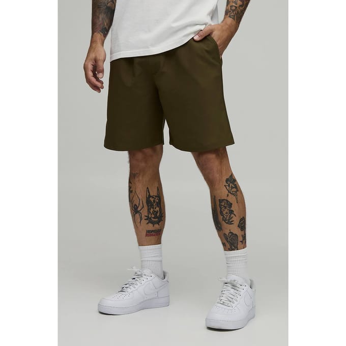 Essential Relaxed Fit Elasticated Tech Shorts | Khaki | Size Small