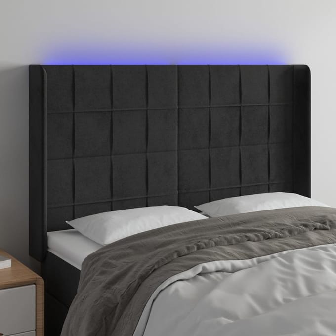 vidaXL - Hoofdbord - LED - 147x16x118/128 - cm - fluweel - zwart