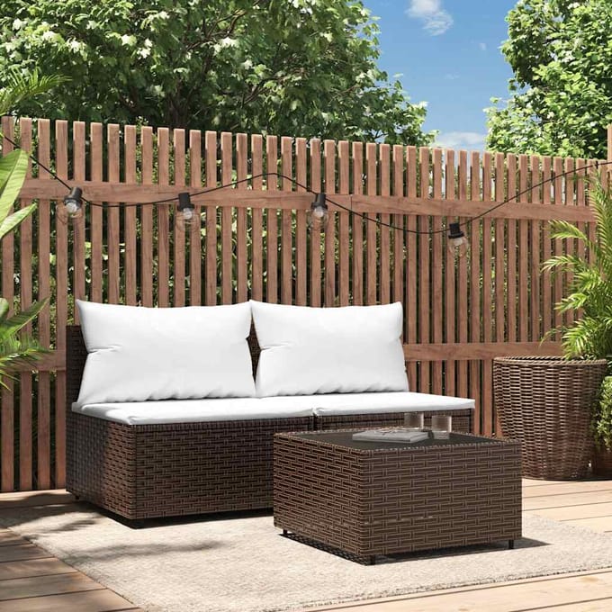 vidaXL - 3-delige - Loungeset - met - kussens - poly - rattan - bruin