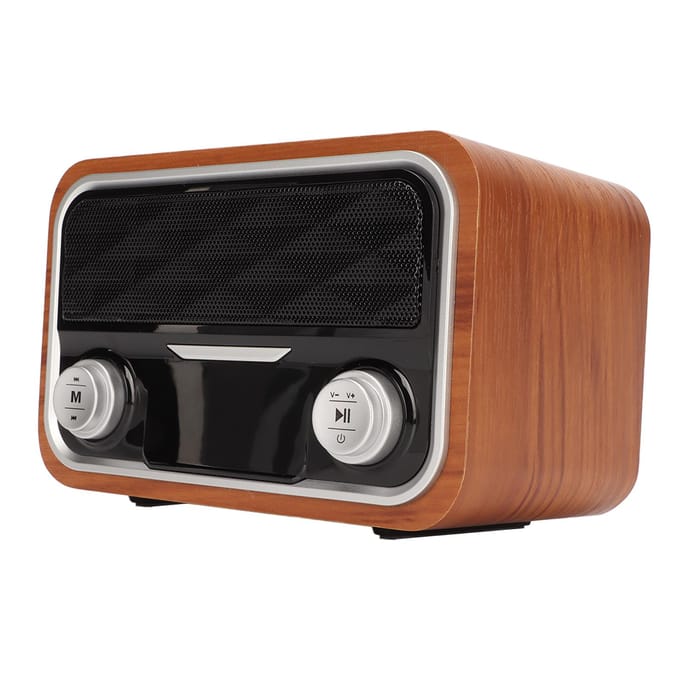 Retro Bluetooth Speaker FM Radio Klokfunctie Multi-Input Vintage Speaker met Draadloze Oplader