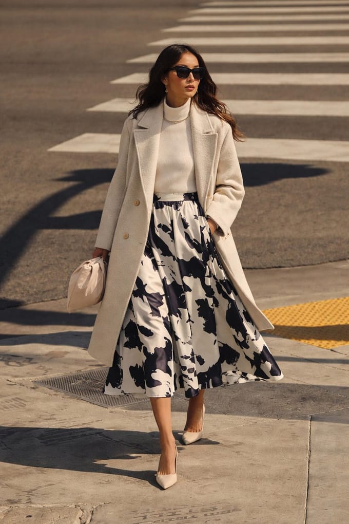 Touché Privé - Satijnen rok met print - Crème - Dames