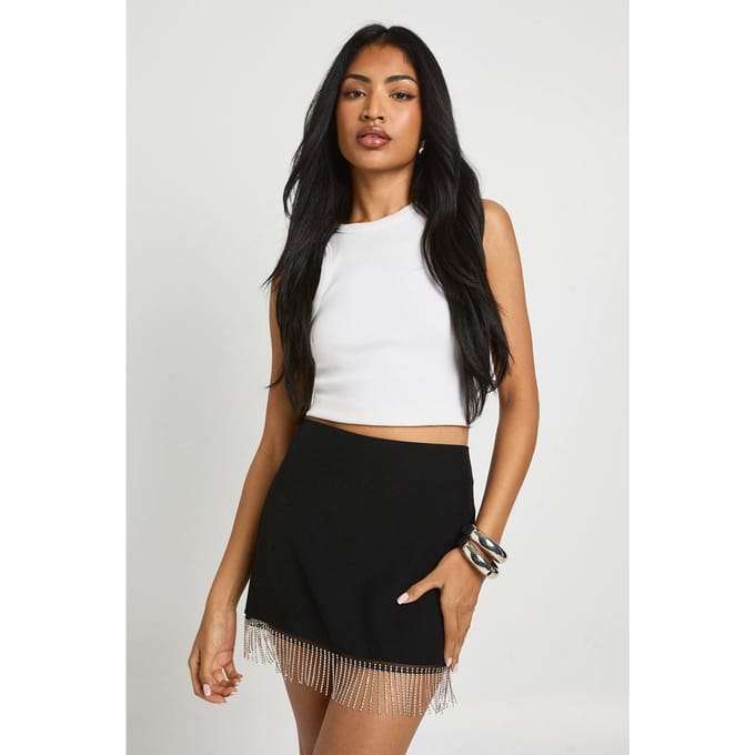 boohoo Dames Diamante Trim Mini rok | Black | Maat: 8