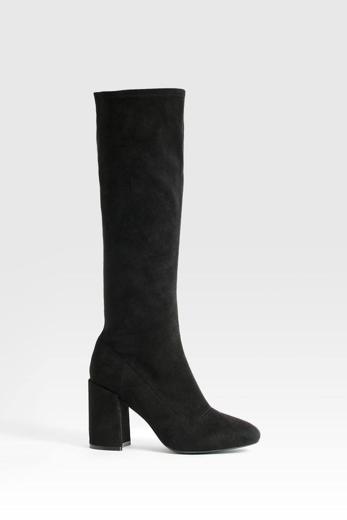 boohoo Dames Wide Fit Stretch Kniehoge Laarzen | Black | Maat: 3