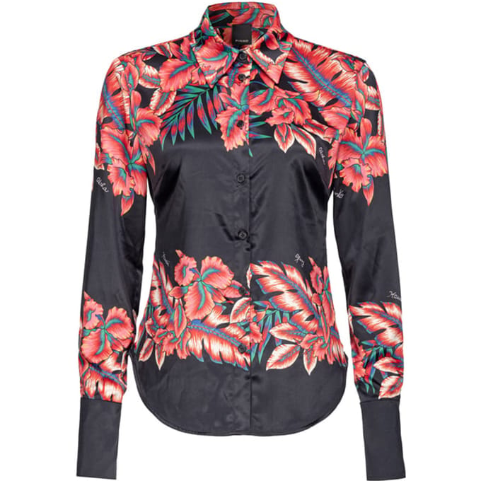 PINKO Criminale Camicia Raso St. Riga Tropicale Black/red Multi Maat: 38 | Overhemden Outlet | Dames | Zwart