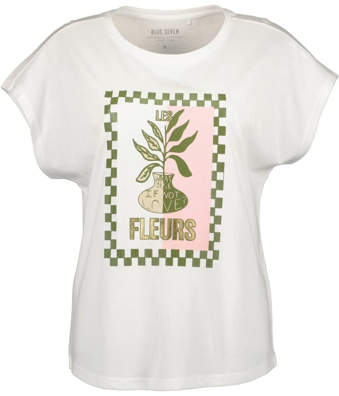 Blue Seven - Shirt 105909 wit + print voorzijde KM - maat 42