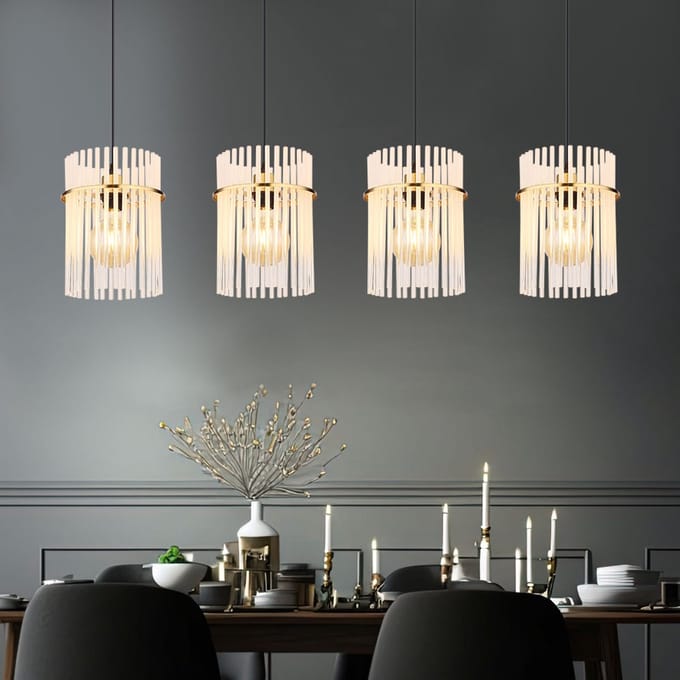 Hanglamp - goud - GORLEY - glas - grote eettafellamp - E27 - 15698-4HM - Globo