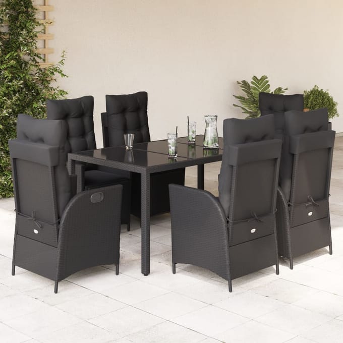 vidaXL - 7-delige - Tuinset - met - kussens - poly - rattan - zwart
