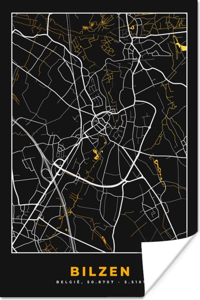 Poster Stadskaart - Bilzen - Goud - Kaart - Plattegrond - 80x120 cm