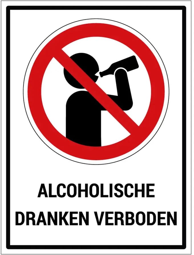 Alcoholische dranken verboden sticker met tekst | 28 x 21 cm