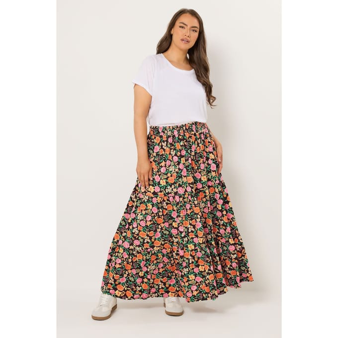Yours Zwarte Gelaagde Rok Met Bloemenprint Size 48