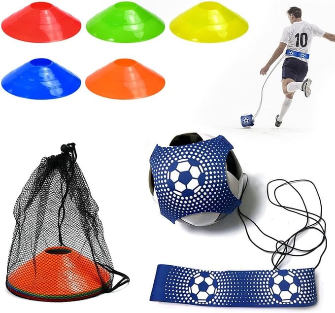 Voetbal Trainingsset met Elastisch Koord en Kegels voor Balcontrole en Dribbelen