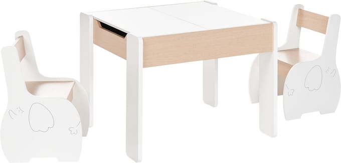 LOYD - Kindertafel met 2 stoeltjes - Lichthout/Wit - MDF