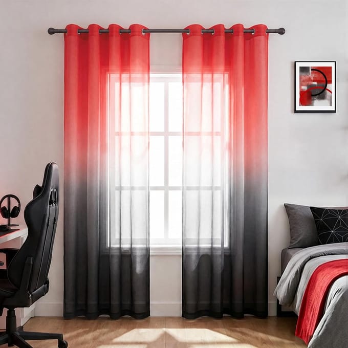 Set van 2 gordijnen woonkamer rood grijs 213 cm lang